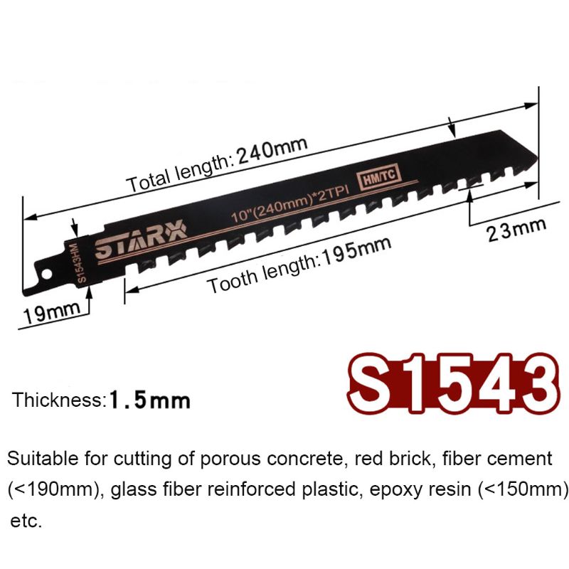 Demolition Masonry Reciprocating Saw Blade for Cutting Brick Stone Alloy Steel 28TC