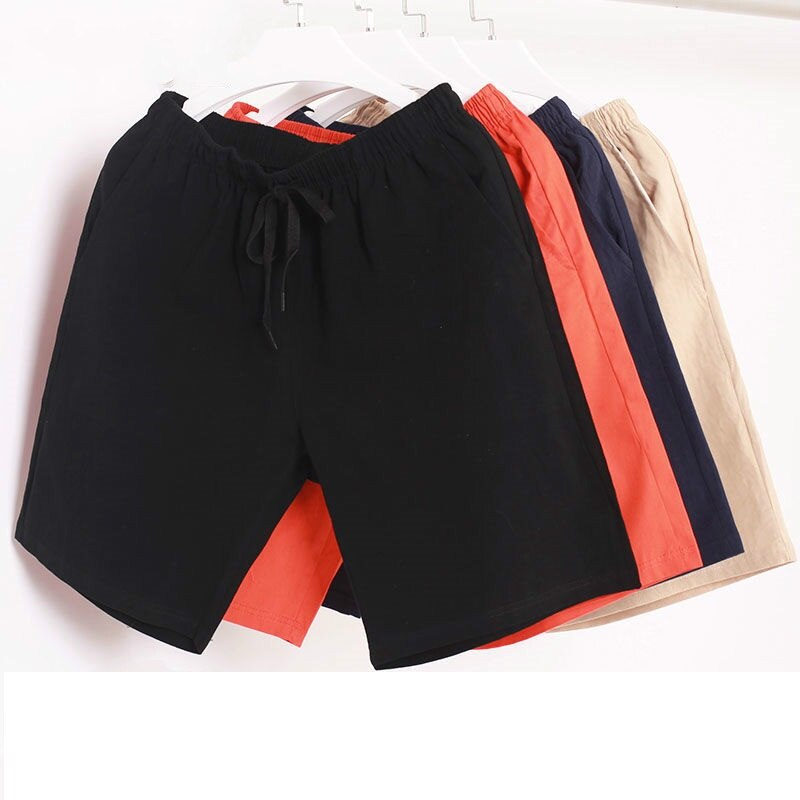 Sommershorts herre ensfarvet hørshorts herre sommer løse åndbare afslappede shorts strandshorts stor størrelse