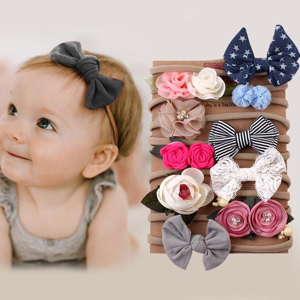 10 pçs/set crianças infantil bandana do bebê menina arco-nó grampo de cabelo conjunto lindo acessórios de cabelo headbands chouchou cheveux fille