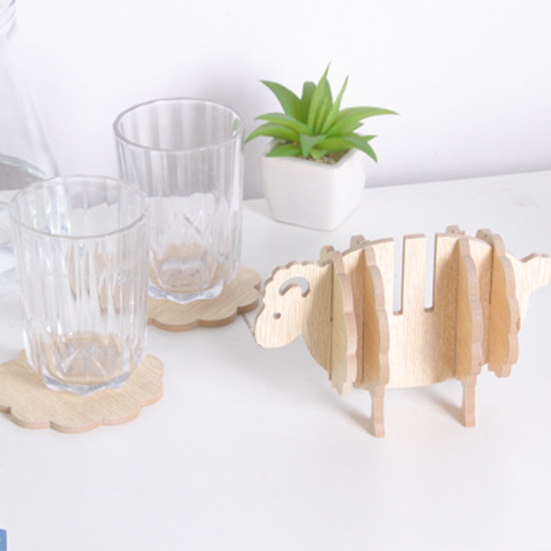 Posavasos de madera de oveja de adorno ensamblado para mesa, hecho a mano, decoración creativa para el hogar, , 1 unidad