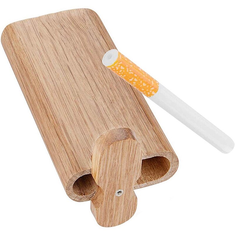 Natural Wood Stash Box Portable Stash Box with Ceramic Straw Decorative Stash Storage Box