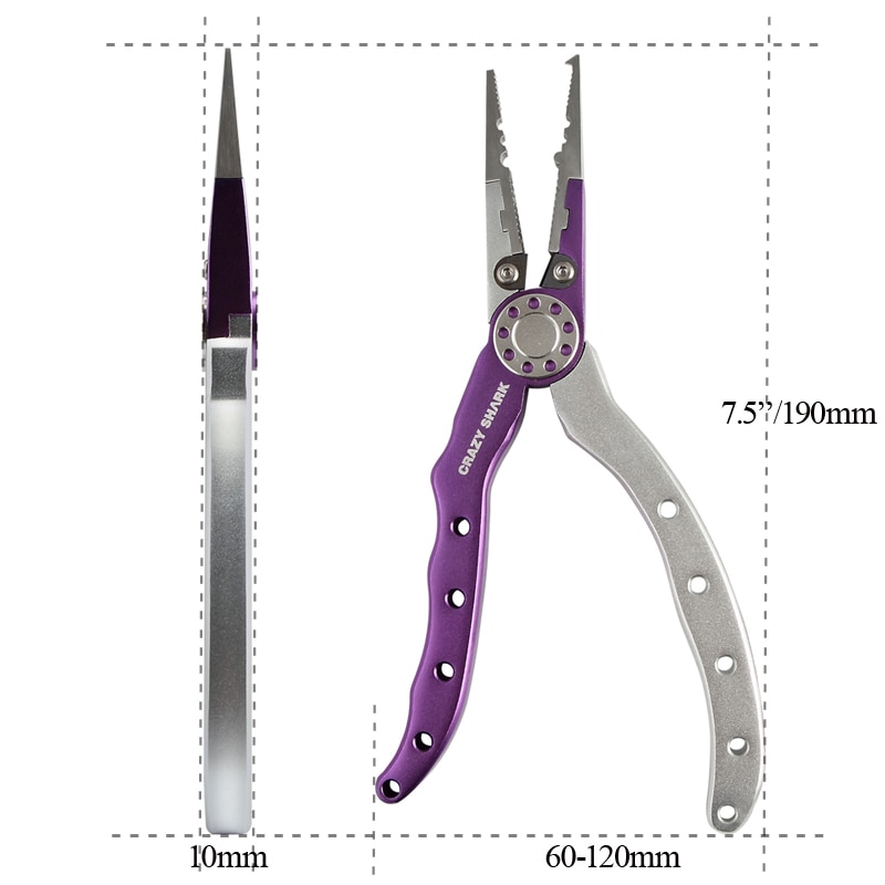 Crazy Shark 19cm Multifunctional Fishing Pliers Aluminium Hook Remover Split Ring Cutters Rustproof Saltwater Tools Carp Fishing