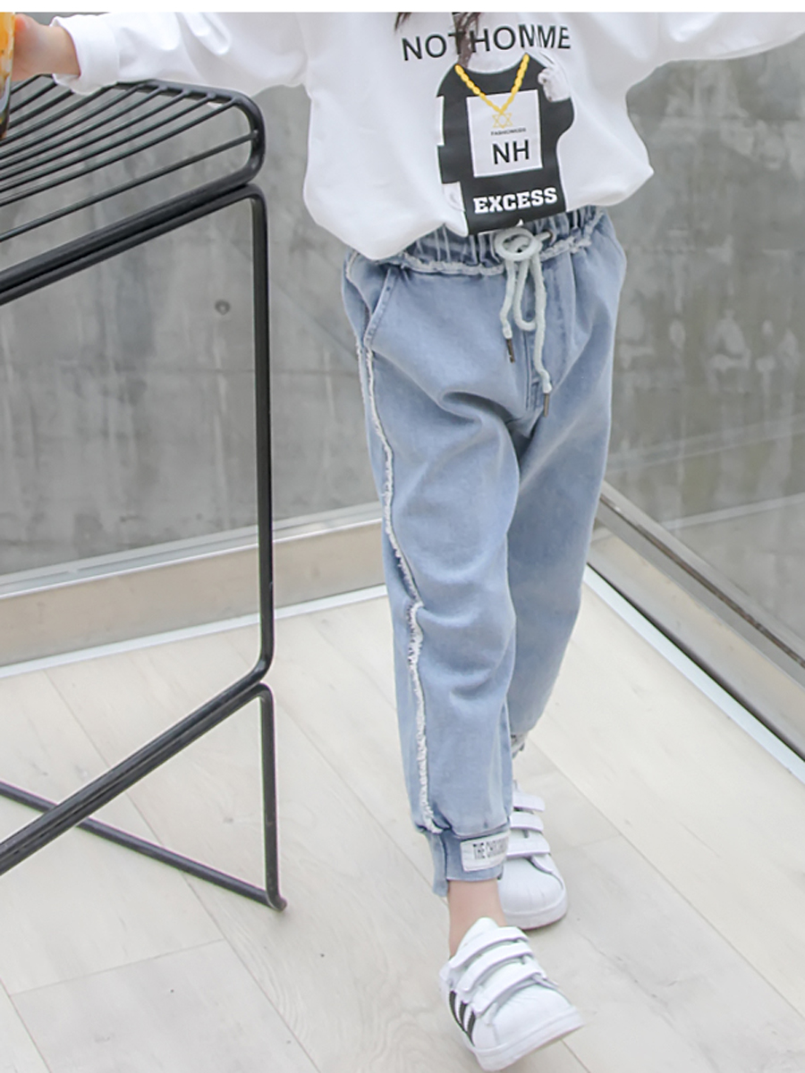 Effen denim broek kinderen katoenen elastische taille overall voor grote meisjes lente kinderkleding peuter broek voor 4 8 12 14y