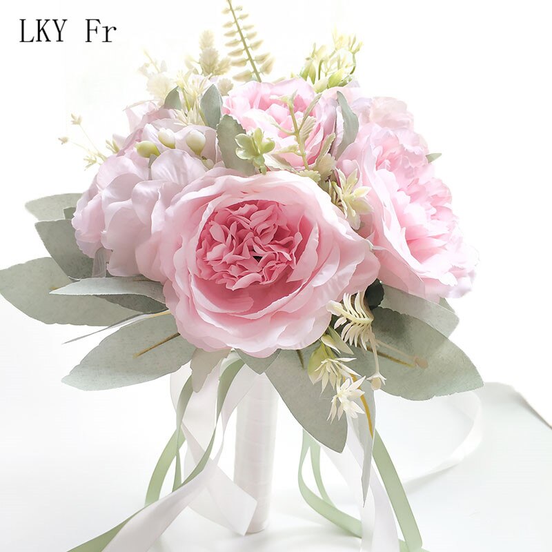 LKY Fr Hochzeit Strauß für Braut Brautjungfern Weiß Braut Blumensträuße Blumen Lila die Seide Pfingstrosen Hochzeit Strauß Hochzeit Liefert