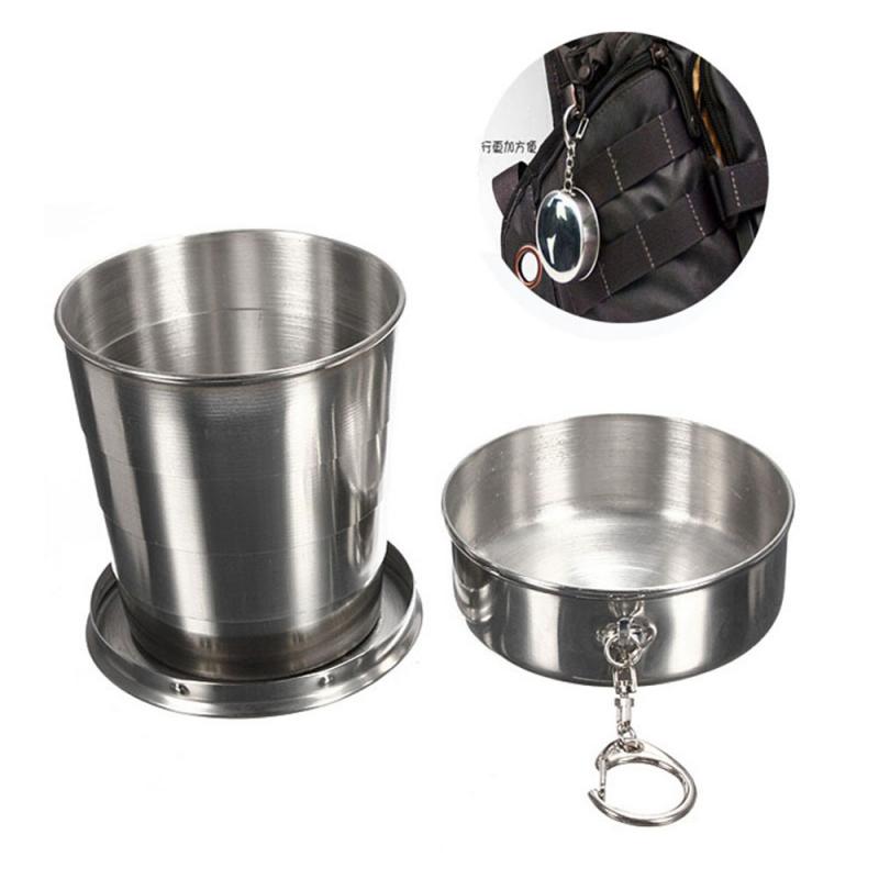Reise Faltbare Teleskop Tasse Wandern Camping Wasser Kaffee Becher Edelstahl Falten Tasse Tragbare Einziehbare Tassen Mit Deckel