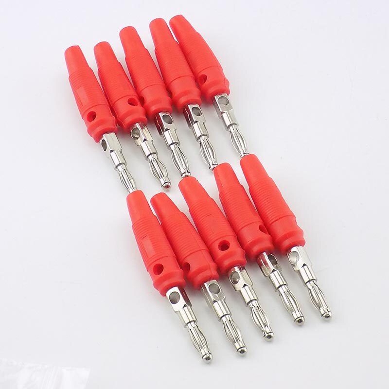 10Pcs/lot Red and Black 4mm Solderless Side Stackable Banana Plug Connector For Musical Speaker Video Audio DIY Connector U27: 10pcs red