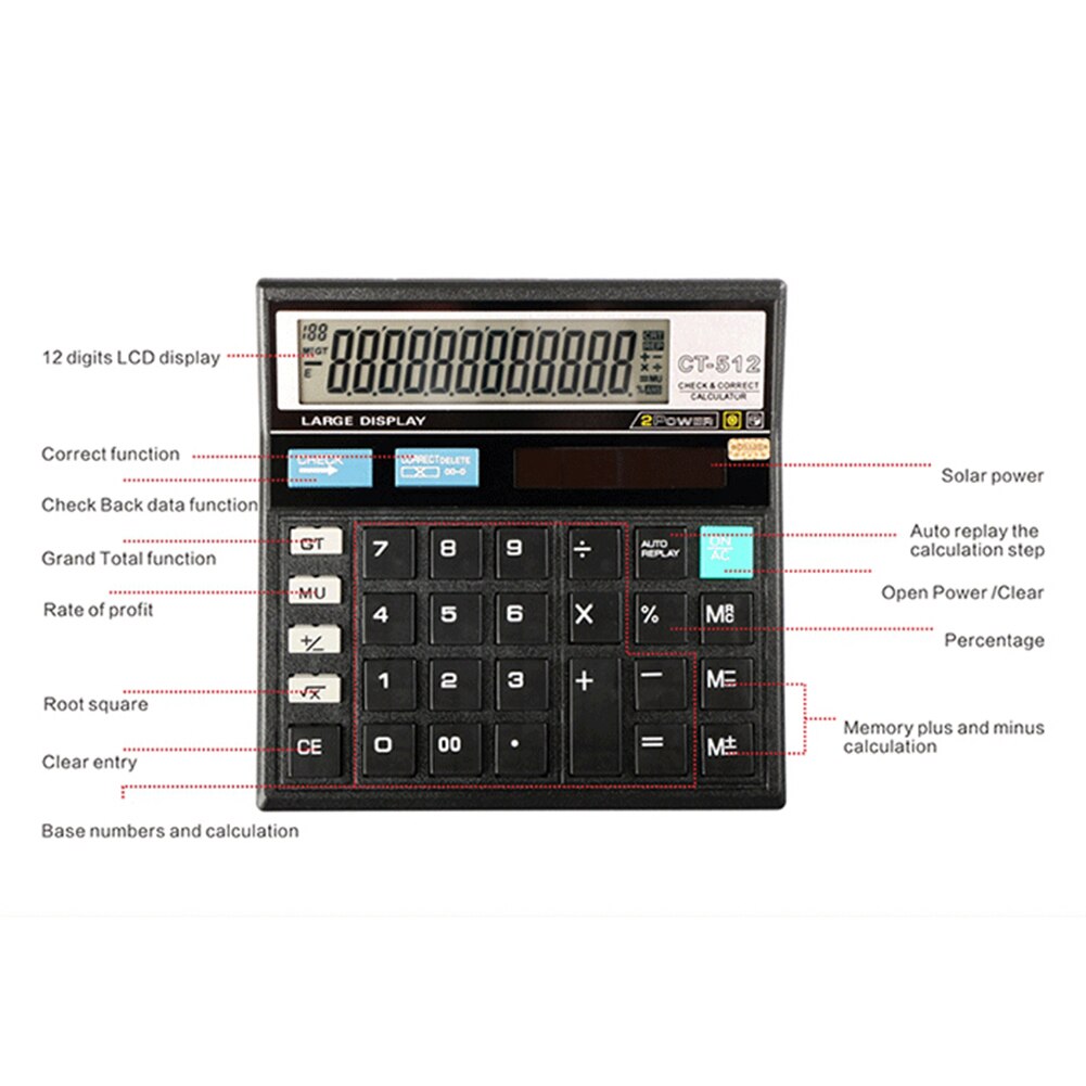 Scientific calculator Large Screen Desktop 12 Digit Electronic Calculator Financial Accounting Tool