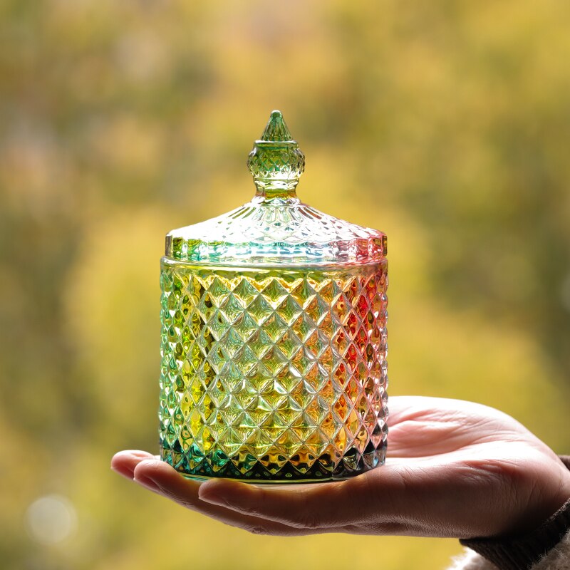 Pot de bougie vide en verre, motif losange gaufré, récipient en verre couleur bougie d&#39;aromathérapie à domicile, bricolage matériel fabrication de bougies