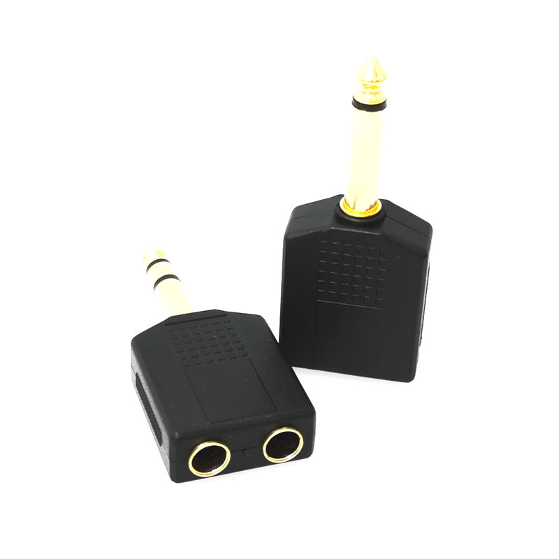 1/4 lydjack 6.35mm 3.5mm kontakter jack for hodetelefon mikrofon splitter omformer 6.3 3.5: 6.35mm to 6.35mm b / 3- polet