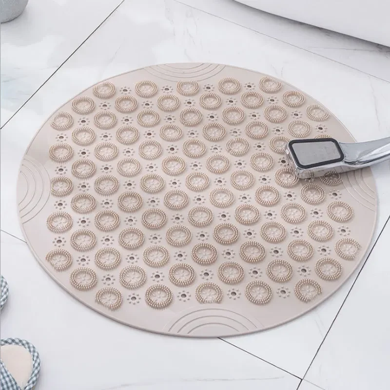 Tapis de salle de bain rond antidérapant en PVC, avec trou de vidange, tapis de bain en Silicone, coussin de Massage des pieds, tapis de douche souple pour baignoire: Black / 400MMx600MM