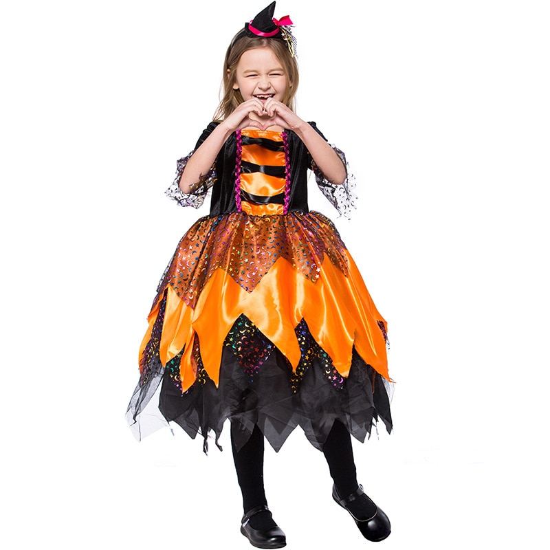 Fantasia Heks Kostuum Meisjes Kids Halloween Carnaval Dark Night Fly Heks Cosplay Fancy Dress Outfit