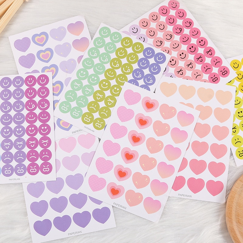 4 Sheets Love Heart Stickers Face Mood Scrapbooking Decorative Sticker Korean DIY Diary Album Stick Label Kawaii Stationery