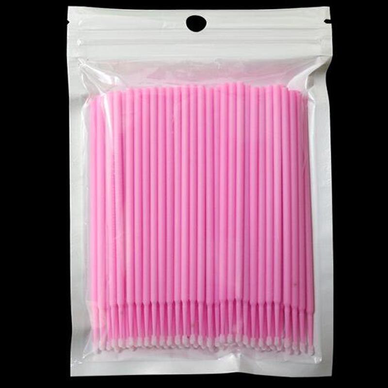 Plastic Eyelash Lash Extension Glue Applicator Apply Removal Cotton Swab Cotton Swab Makeup Clean Disposable Cotton Bar 100pcs: Pink