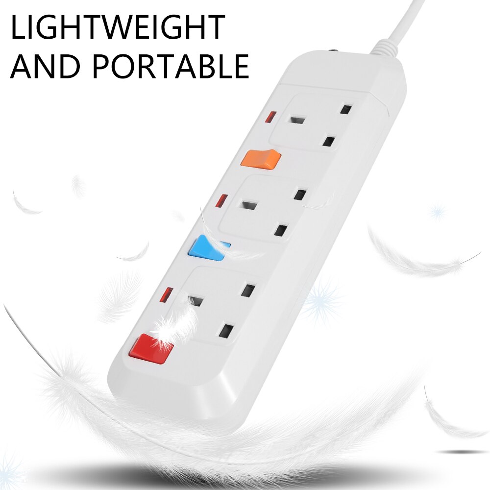 Power Strip Surge Protector 3 AC Universal Outlets UK Plug Sockets Individual Switch with 5m Extention Cord