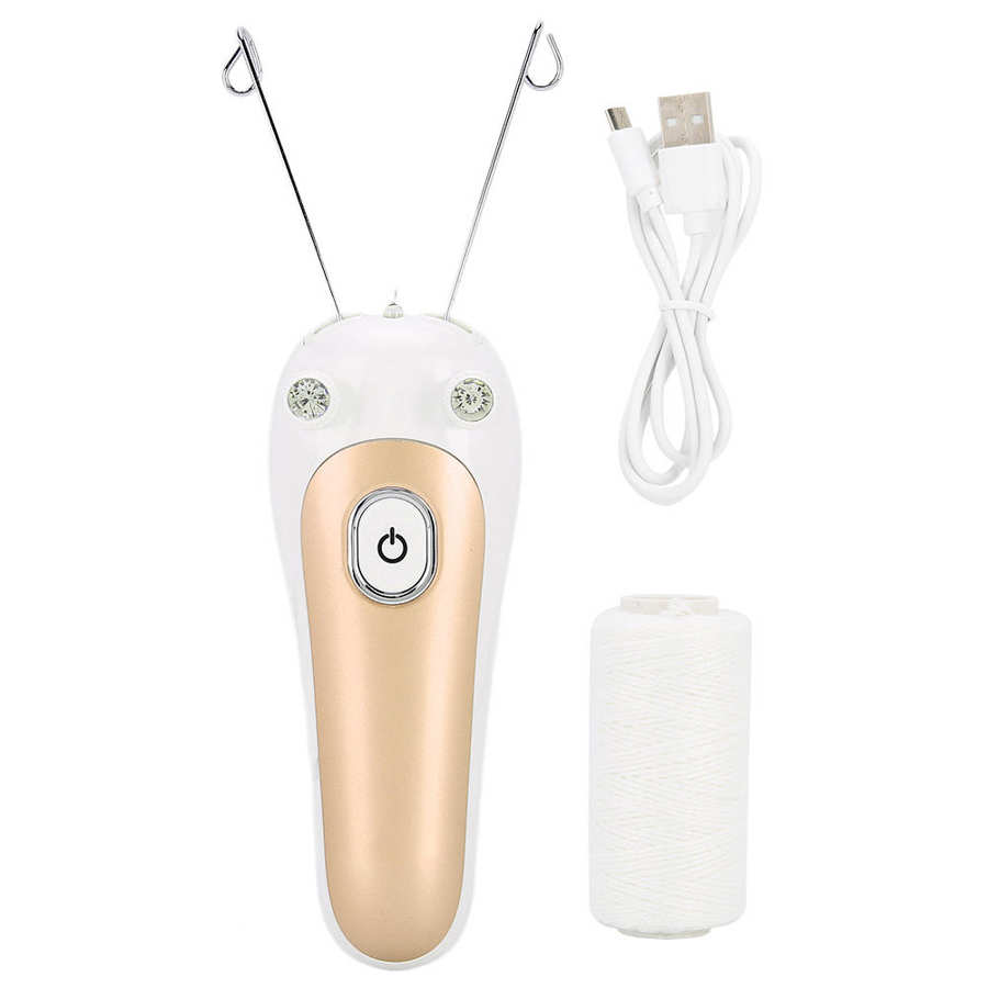 Elektrisk bomullstråd epilator dam ansiktshårborttagning laddningsbar dragyta enhet smärtfri kvinna hårborttagning defeatherer: Guld-
