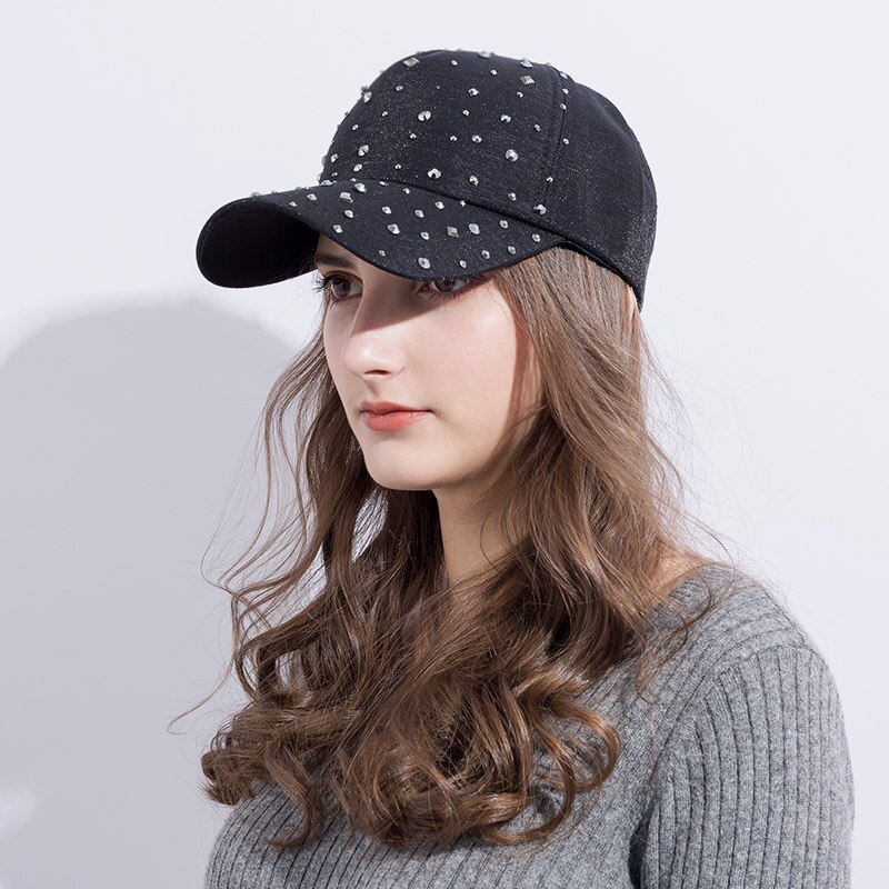 Kvinner & #39 ;s solid rosa baseballhatt med rhinestone cap jente sol hatter diamant jente skjønnhet casual caps snap tilbake gorras bein