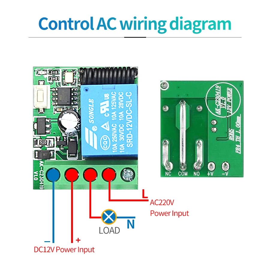 Interruptor de Control remoto Universal para puerta de garaje, Mini Módulo de bricolaje para iluminación LED, 433 Mhz RF DC 12V, receptor de relé de código de petición