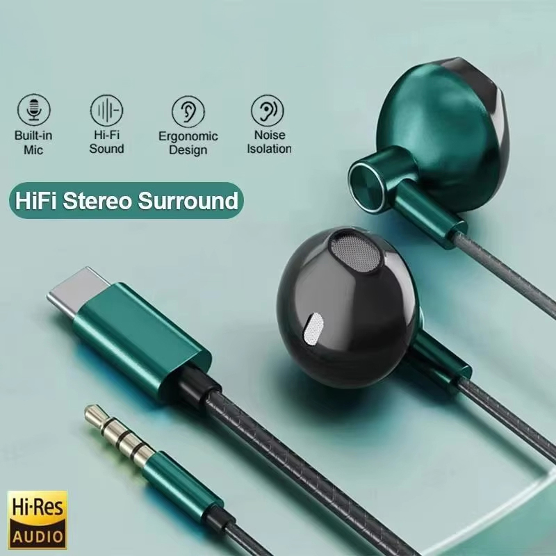 Typ C 3,5mm HIFI Stereo Verdrahtete Kopfhörer Schwere Bass in Ohr Kopfhörer Mit Mic Ohrhörer Lärm die Ermäßigung Gamer Headset für Xiaomi