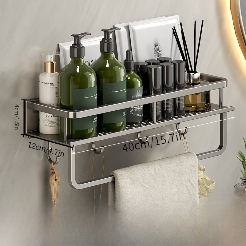 Estante para baño, organizador de almacenamiento de maquillaje, estante para champú de aleación de aluminio, estante ducha, accesorios de baño, estante de pared sin taladro repisa pared baño estanterías de baño: Amarillo claro