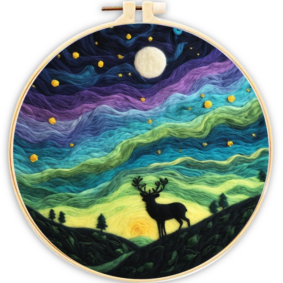 CHENISTORY-Kits de pintura de fieltro con aguja para principiantes, Kit de iniciación de fieltro con aguja de lana DIY, paisaje de montaña, decoración del hogar, arte artesanal: Verde claro