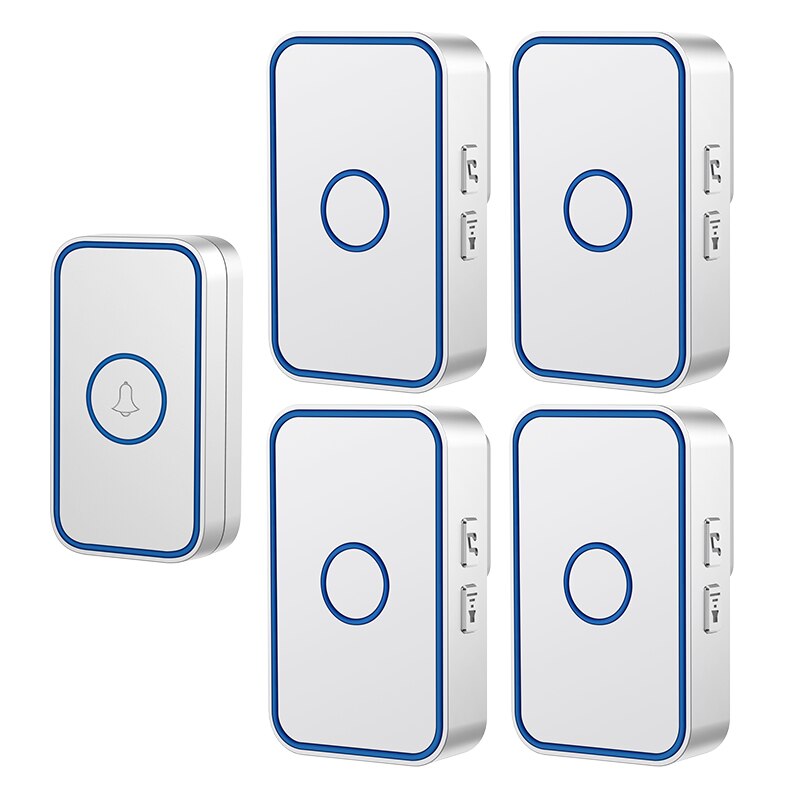 Wemeda intelligent trådlös dörrklocka vattentät 1 knapp 4 mottagare us eu uk plug hem dörr ring klocka 60 klockspel 0-110db 5 volym: Vit 1 x 4 / Au