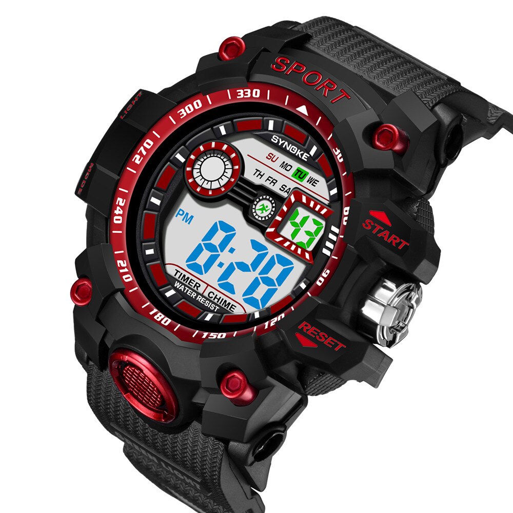 Sport Horloges Heren Chronograaf Led Digitale Elektronische Polshorloge Luxe Man Sport Horloges Waterdicht Mannelijke Stop Horloge Часы: Red