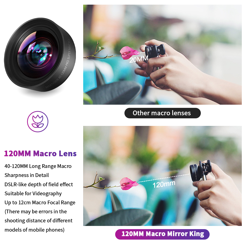 MARTVSEN 120MM Super Macro Lens Professionele 5K HD 10x Super Macro met Universele Telefoon Clip Camera Foto lens voor Smartphone