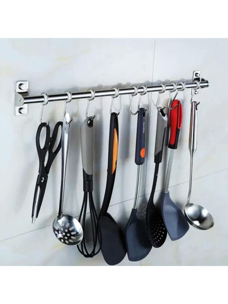 Estante de utensilios montado en la pared, Riel de cocina colgante de acero inoxidable con 6/8/10 ganchos