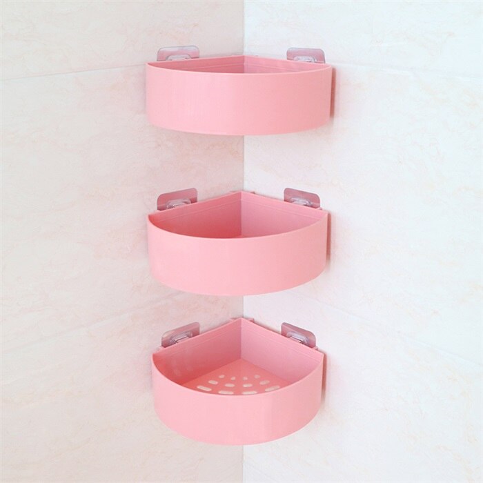 Bathroom Accessories Storage Shelf & Rack Waterproof Floating Shelf Home Decoration Kitchen Free Punching Wall Hanging H1148: Pink B