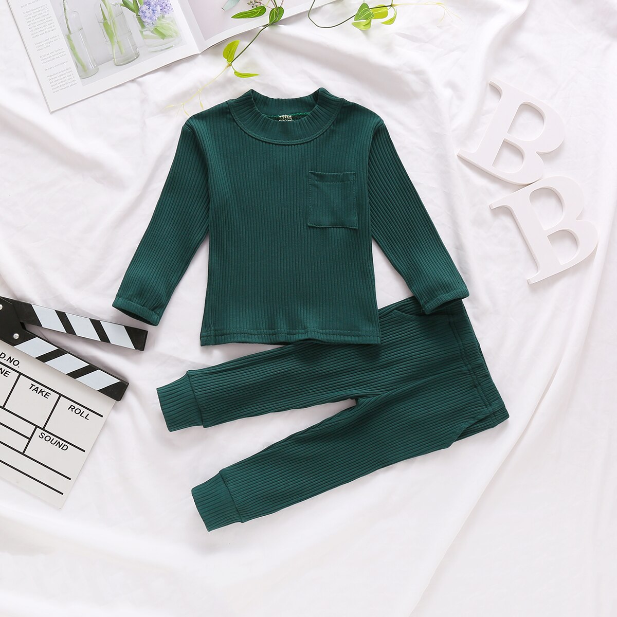 Katoen Casual Herfst Peuter Baby Kleding Solid Pocket Lange Mouwen + Broek Kinderen Baby Meisjes Jongens Outfits Nachtkleding Homewear