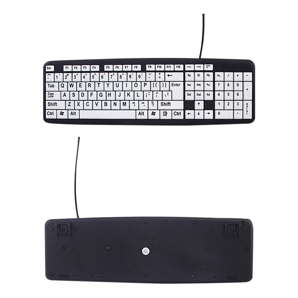 104Key USB Wired PC Computer Keyboard High Contrast Large Print White Keys Black Letter for Old People Visual Impairments People