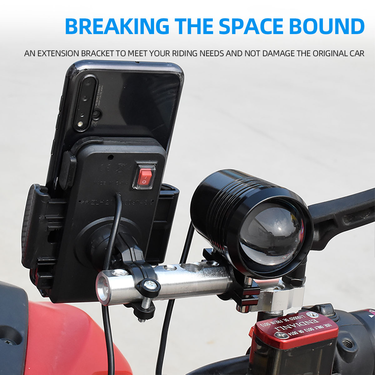 Motorfiets Spiegel Riser Multifunctionele Beugel Verlengbevestiging Houder Verlengstang, Expansie Stang, Mobiele Telefoon Houder Paal Rood