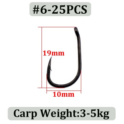 25 Pcs Curve Karper Haak Hoge Carbon Staal Vishaak Sharp Karper Hair Rig Haak Teflon Gecoat Karpervissen Feeder visgerei Accessoire: 25Pcs-Size 6