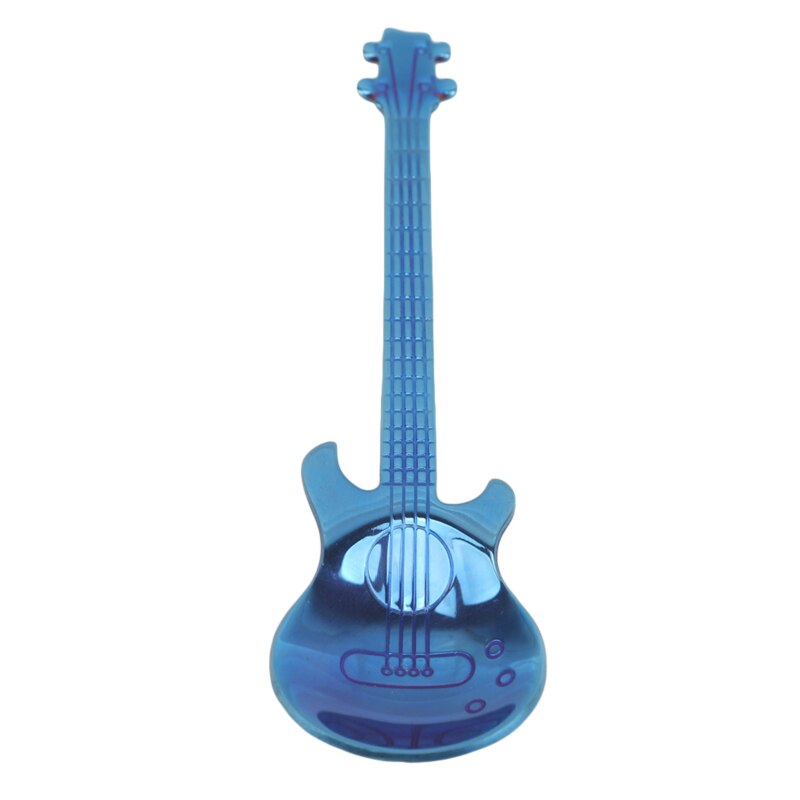 Stainless Steel Guitar Shaped Love Coffee Spoon Teaspoon Children Spoon Beautiful 7 Colors Tea Use Tool: blue
