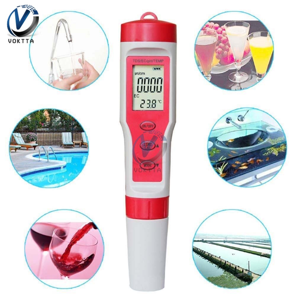 PH/EC/TDS/TEMP Water Tester 4 in 1 / 3 in 1 Water Monitor Tester for Pools Drinking Water Aquariums
