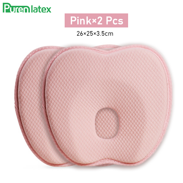 Purenlatex Newborn Baby Head Shaping Pillow 0-12 Months Memory Foam Preventing Flat Head Syndrome(Plagiocephaly) Neck Support: Pink 2 Pcs