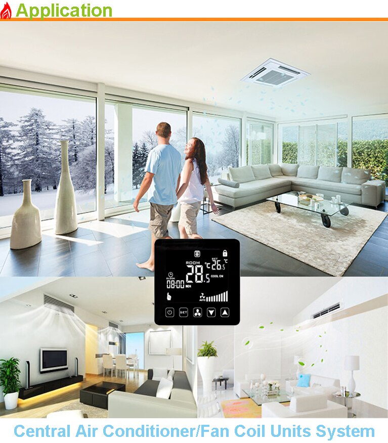 Black Adjustable House Air Conditioner Digital Room Thermostat Modbus 220V