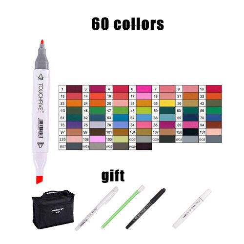 Touchcinco marcadores para desenho 12/24/30/40/60/80/168 cores ponta de escova dupla marcador de arte profissional de álcool anima: 60 Colors white