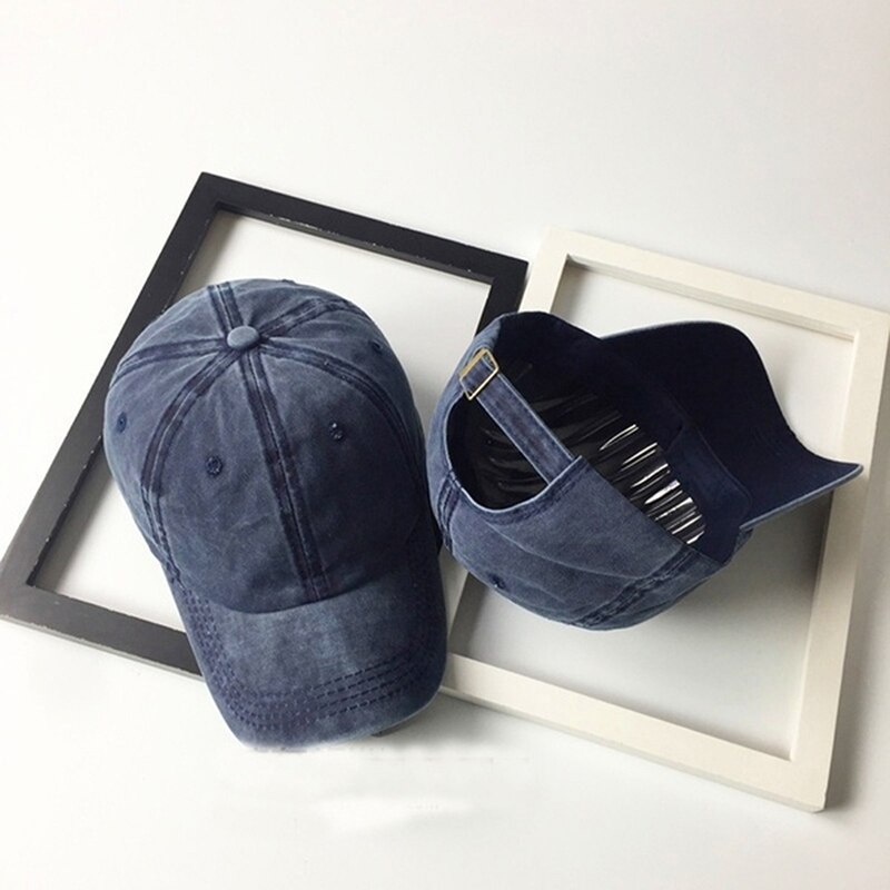 Peaked Cap Washed Adjustable Solid Color Baseball Cap Unisex Couple Cap Leisure Hat: Navy blue