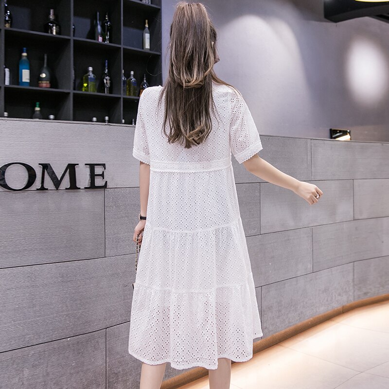1730# Summer Chic Ins Cotton Lace Maternity Long Dress Hollow Out White Clothes for Pregnant Women Pregnancy Dress