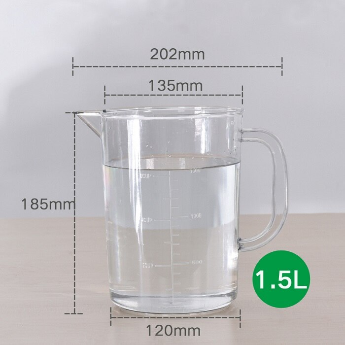 Vaso medidor de plástico irrompible para medir líquidos, jarra, contenedor de taza, herramienta de medición de laboratorio duradera: 1.5 liter