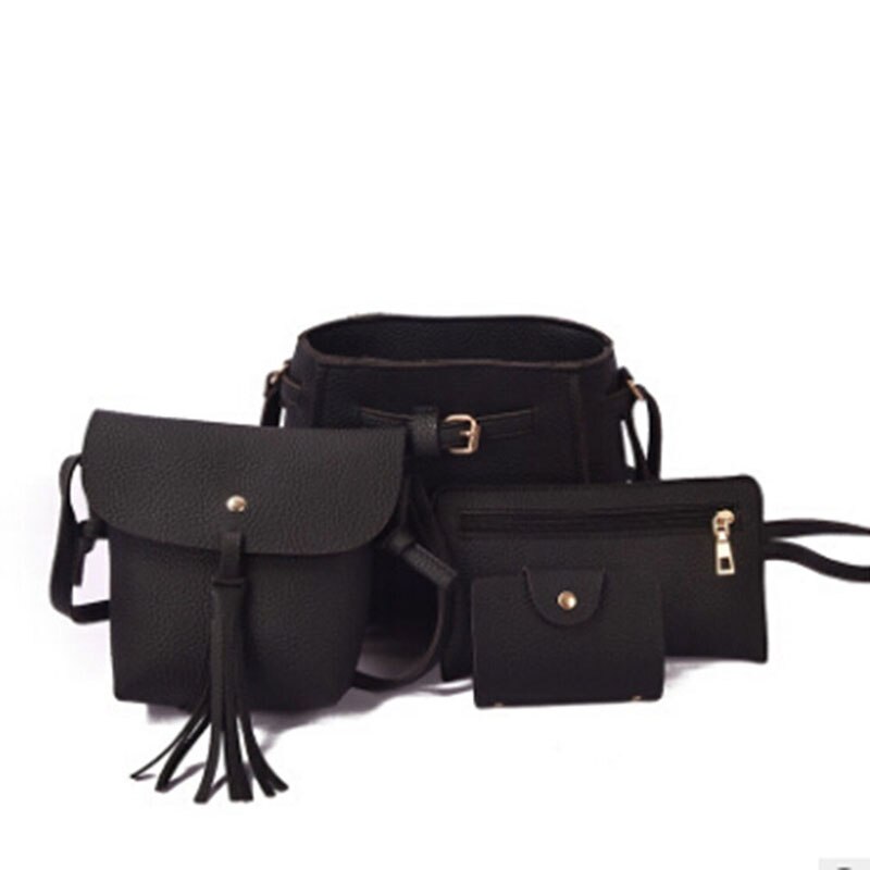 Koreaanse Emmer Kwastje Vrouwen Schoudertas Dames Messenger Handphone Purse Wilde Vier Stuk Moeder En Zoon Pakket: black