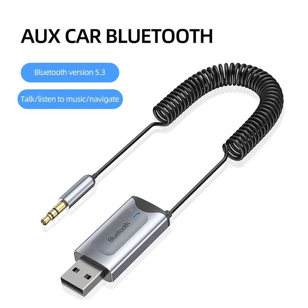 Bluetooth 5.3 Aux Adapter Wireless Car Bluetooth 5.0 Receiver USB to 3.5mm Jack Audio Music Mic Handsfree for Car Speaker: Brown