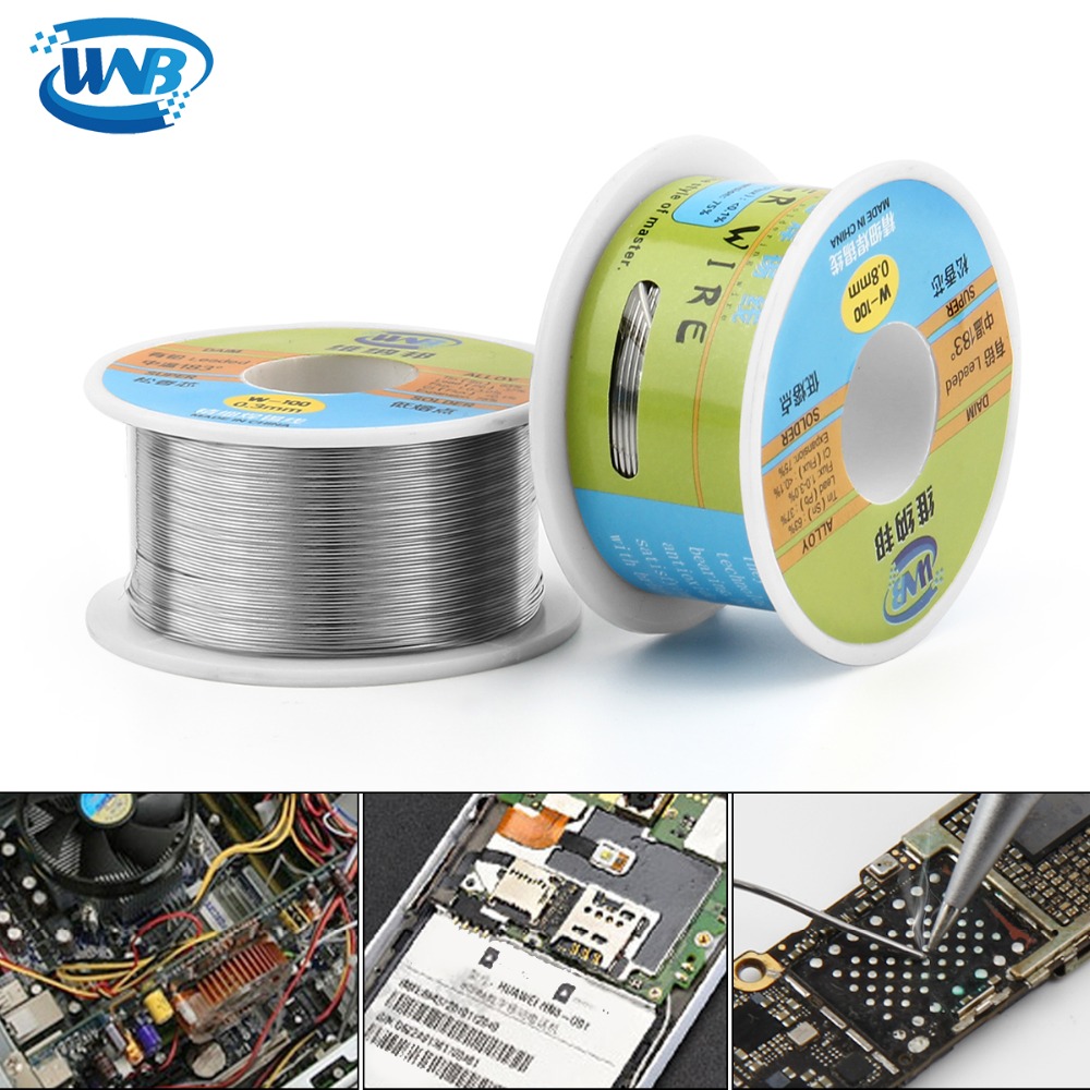 WNB 90g 0,3/0,4/0,5/0,6/0,8mm 63/37 núcleo de resina estaño plomo 183 grados fundir Alambre de soldar plateado fundente de soldadura 2.0% carrete de Cable de hierro
