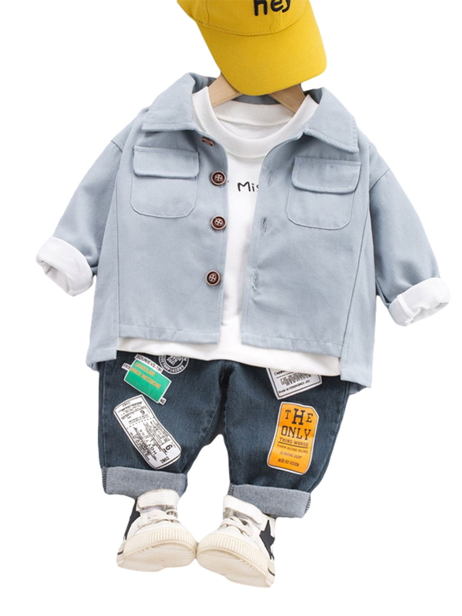 Vêtements d'automne pour bébé garçon, T-Shirt à manches longues + veste boutonnée + pantalon en Denim ensemble de 2 pièces: C / 110cm