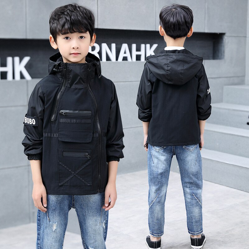 Children Outerwear Teenager Trench Coats Boys Coats and Jackets Letter Printed Boys' Hooded Windproof Kids Jacket Windbreaker