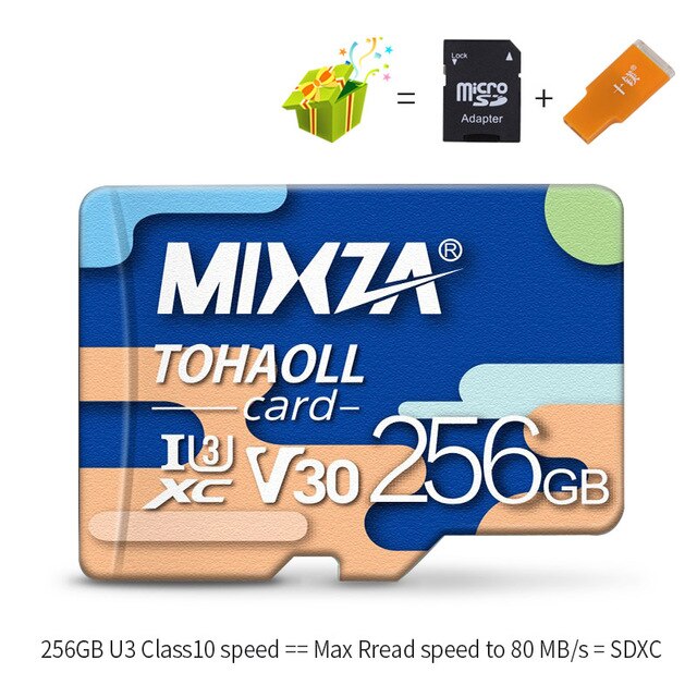 MIXZA Memory Card 256GB 128GB 64GB U3 80MB/S 32GB Micro sd card Class10 UHS-1 flash card Memory Microsd TF/SD Cards for Tablet: U3 256GB-Adapter-CR