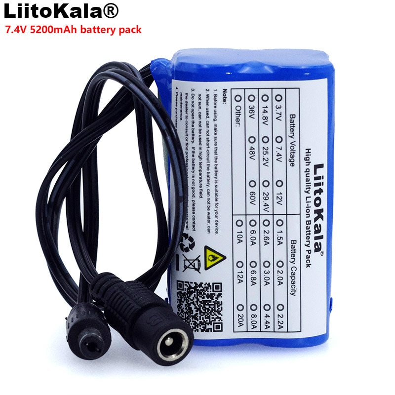 LiitoKala Beschermen 7.4 v 5200 mah 8.4 v 18650 Li-ion Batterij fietsverlichting Hoofd lamp speciale batterij DC 5.5*2.1mm