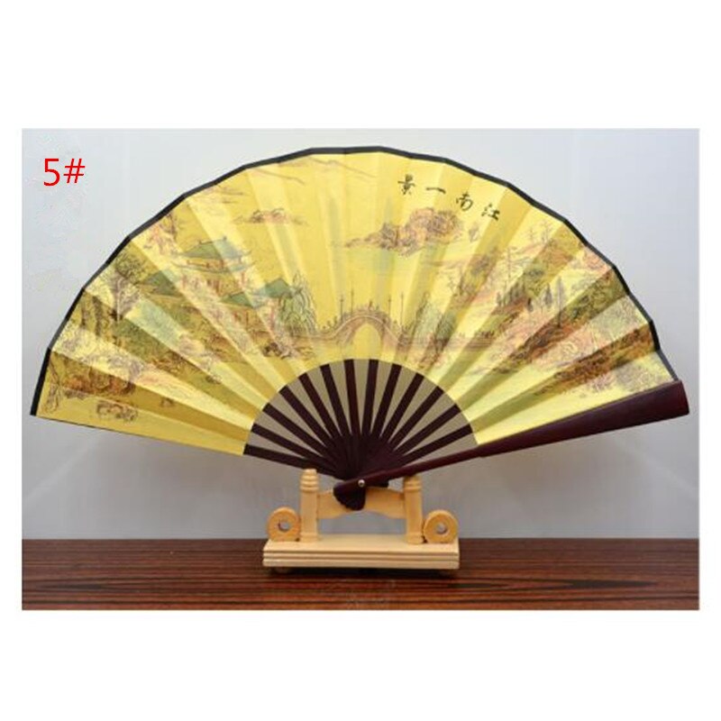 1pc Chinese Style Fan Print Bamboo Ribs Folding Fabric Handmade Hand Fan Home Decoration Crafts QLY9581: Pattern 5