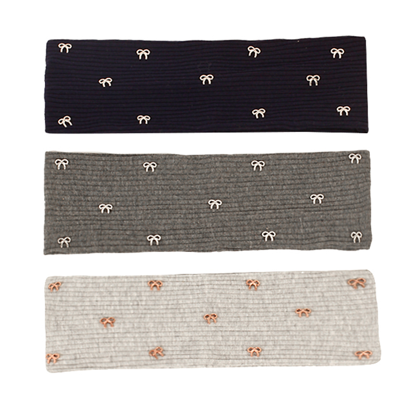 Geebro Women Metal bow Ribbed Headbands HairBands Casual Elastic Headwear Ladies Vintage Head Wraps Hair Accessories